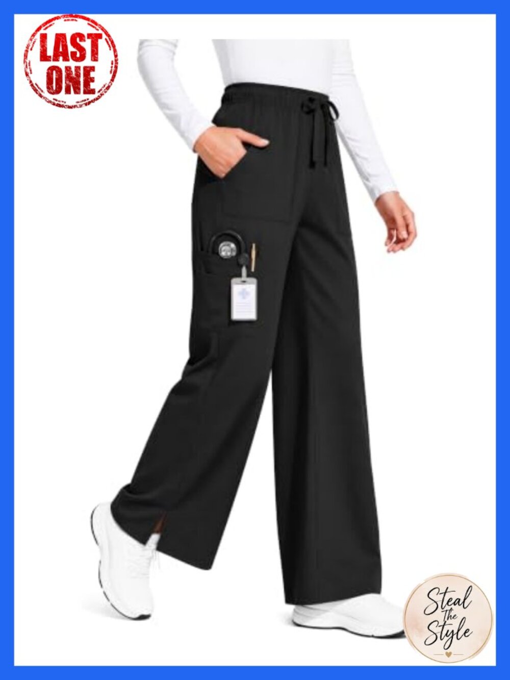 Womens Cargo Scrub Pants Wide Leg Medical Workwear 8 Pockets Nurse Bottoms
